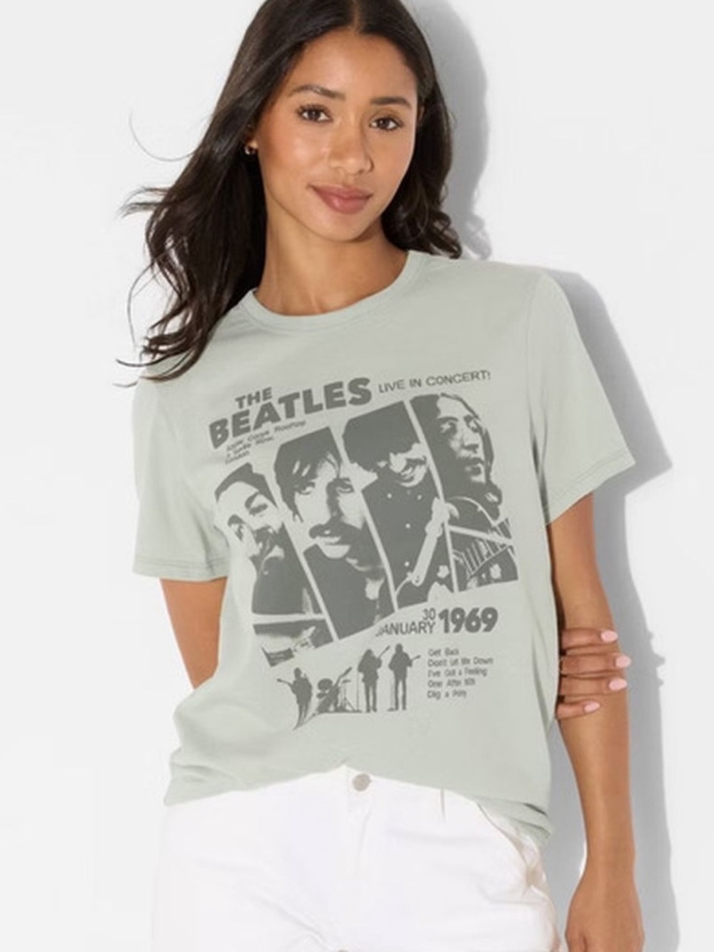 Beatles Graphic Tee Women’s Light Sage Short Sleeve Shirt XS